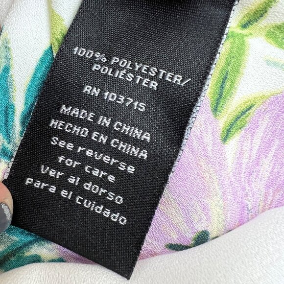 Zac & Rachel Floral Print Short Sleeve Blouse White Multicolor Size Small - Picture 11 of 12